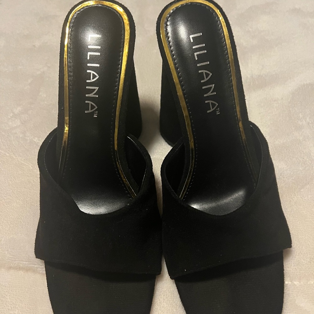 Liliana Black Mules with Gold Accents